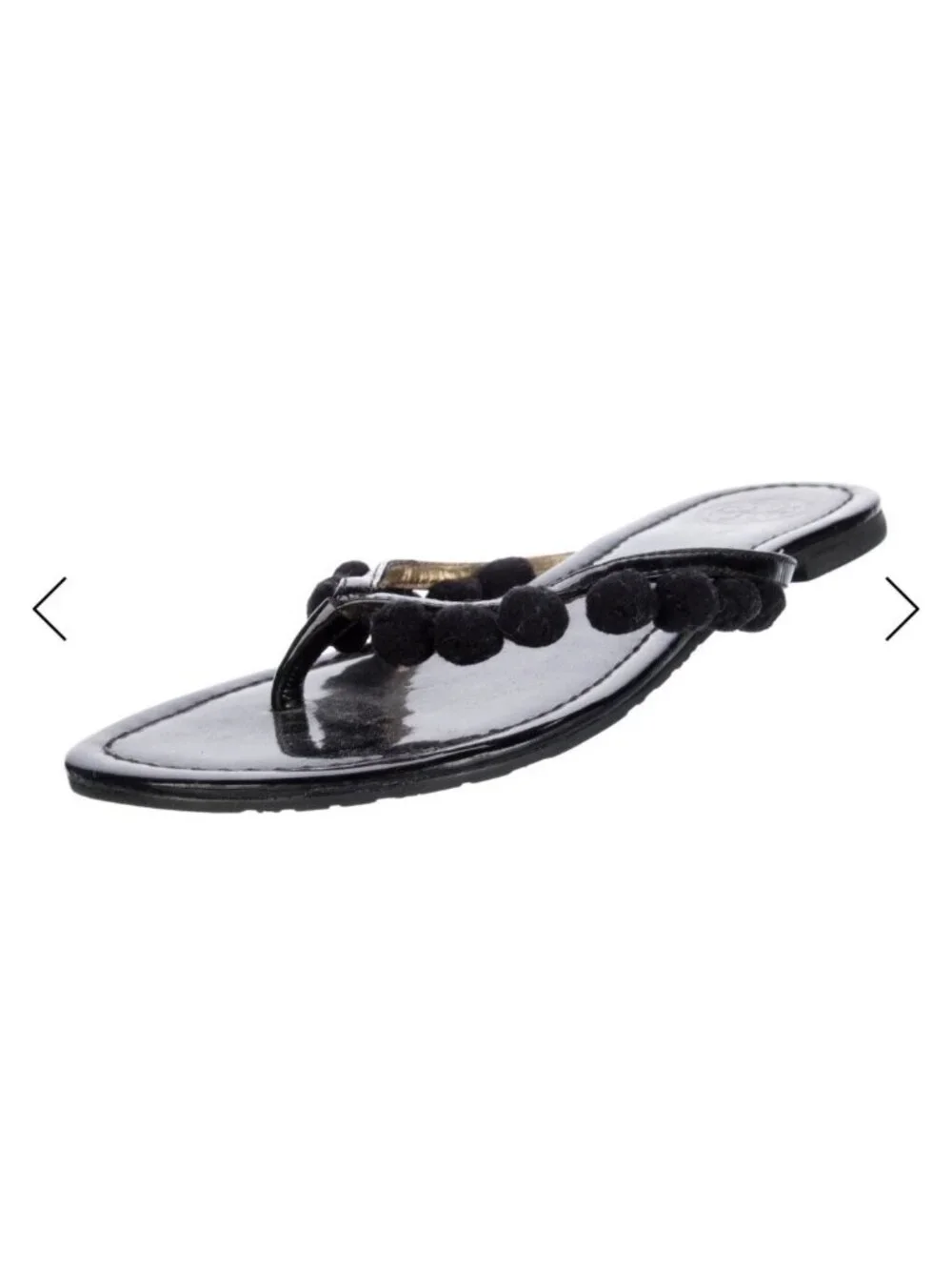 Tory Burch Authentic Women’s Size 7 Black Patent Pom Pom Thong Flip Flop Sandals